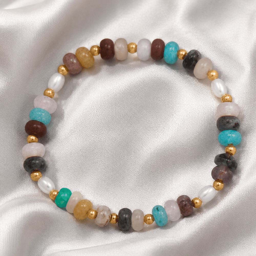 7" Multicolor Bead and Imitation Pearl Fashion Stretch Bracelet