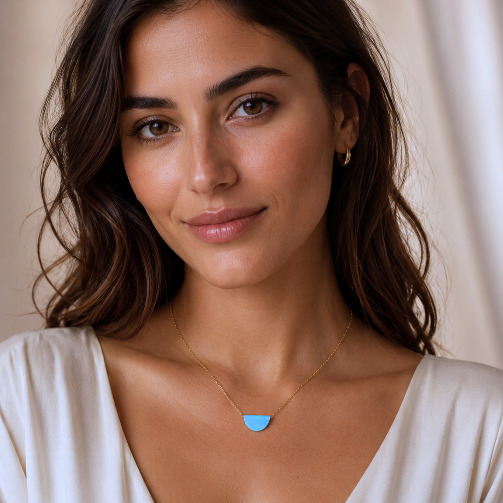 16" + 2" 14 Karat Gold Plated Synthetic Opal Semicircle Necklace