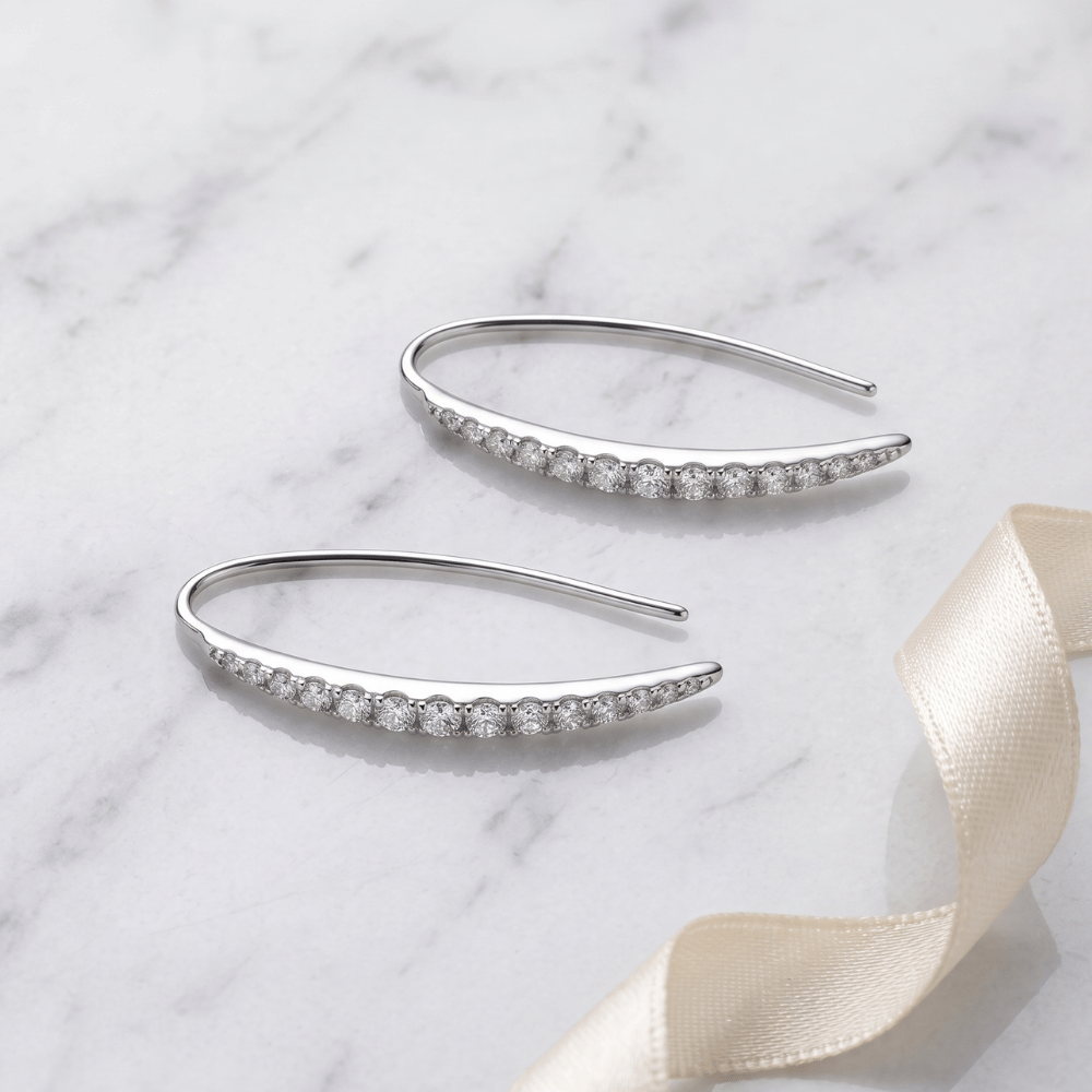 Rhodium Plated Graduated CZ Vertical Bar Earrings