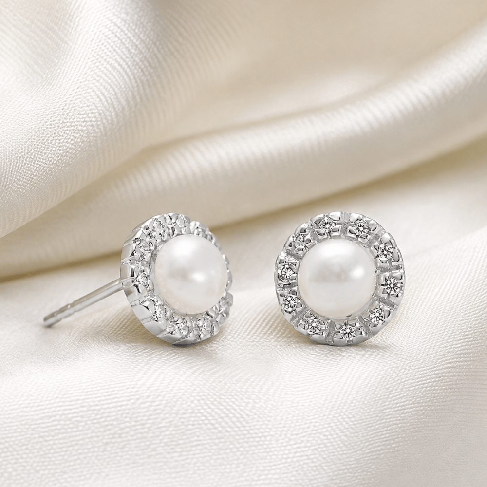 Cultured Freshwater Pearl and CZ Earrings