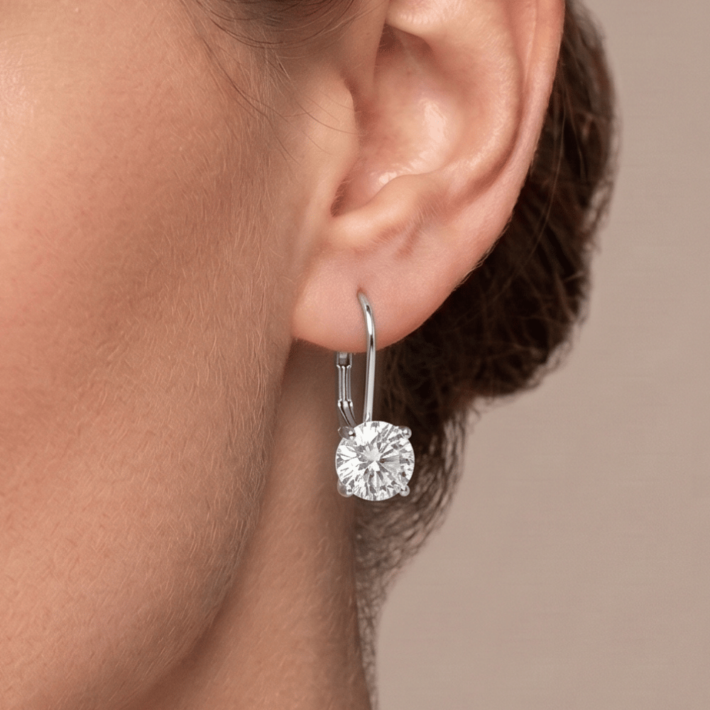Rhodium Plated Lever Back CZ Earrings