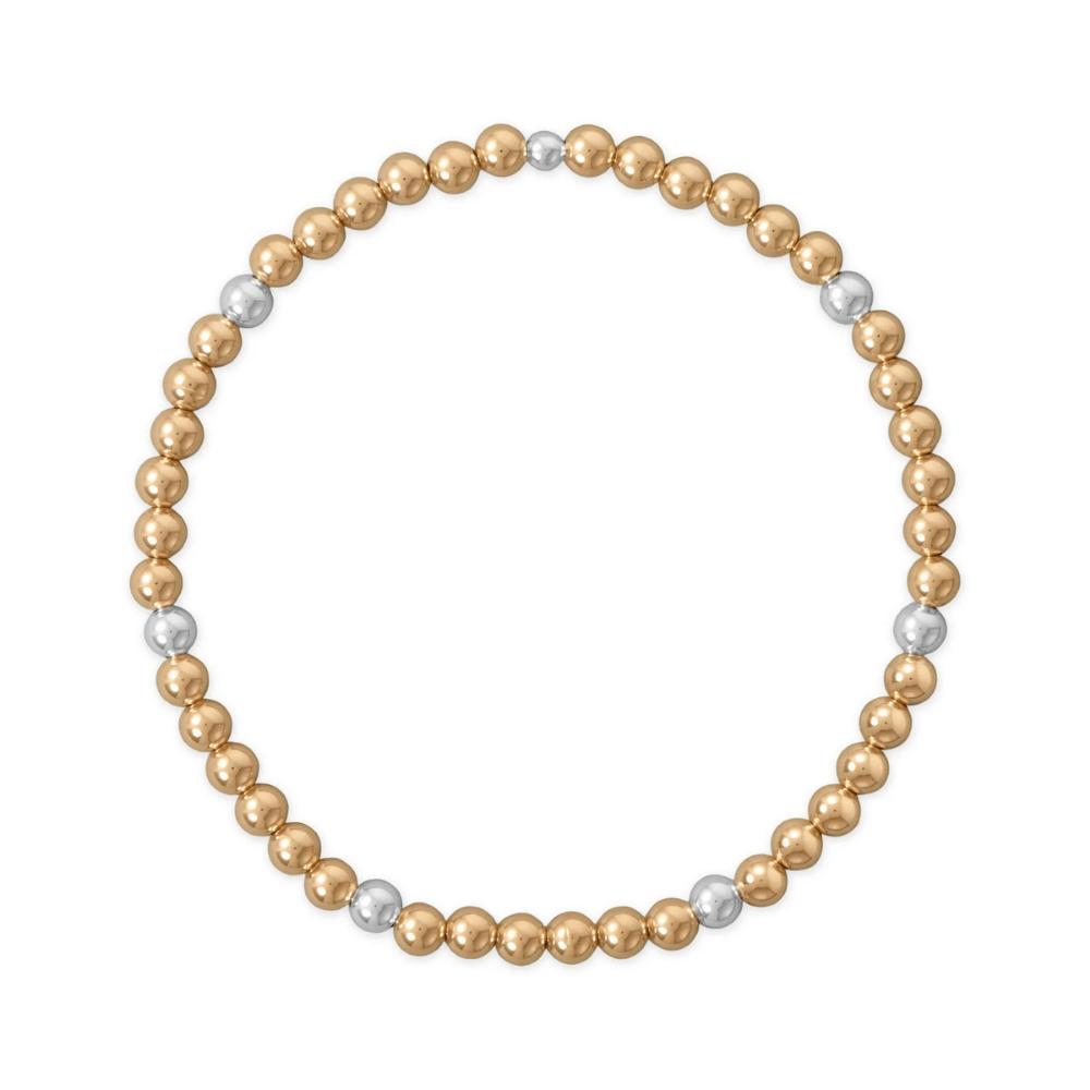 7" 4mm 14/20 Gold Filled and Polished Silver Bead Stretch Bracelet