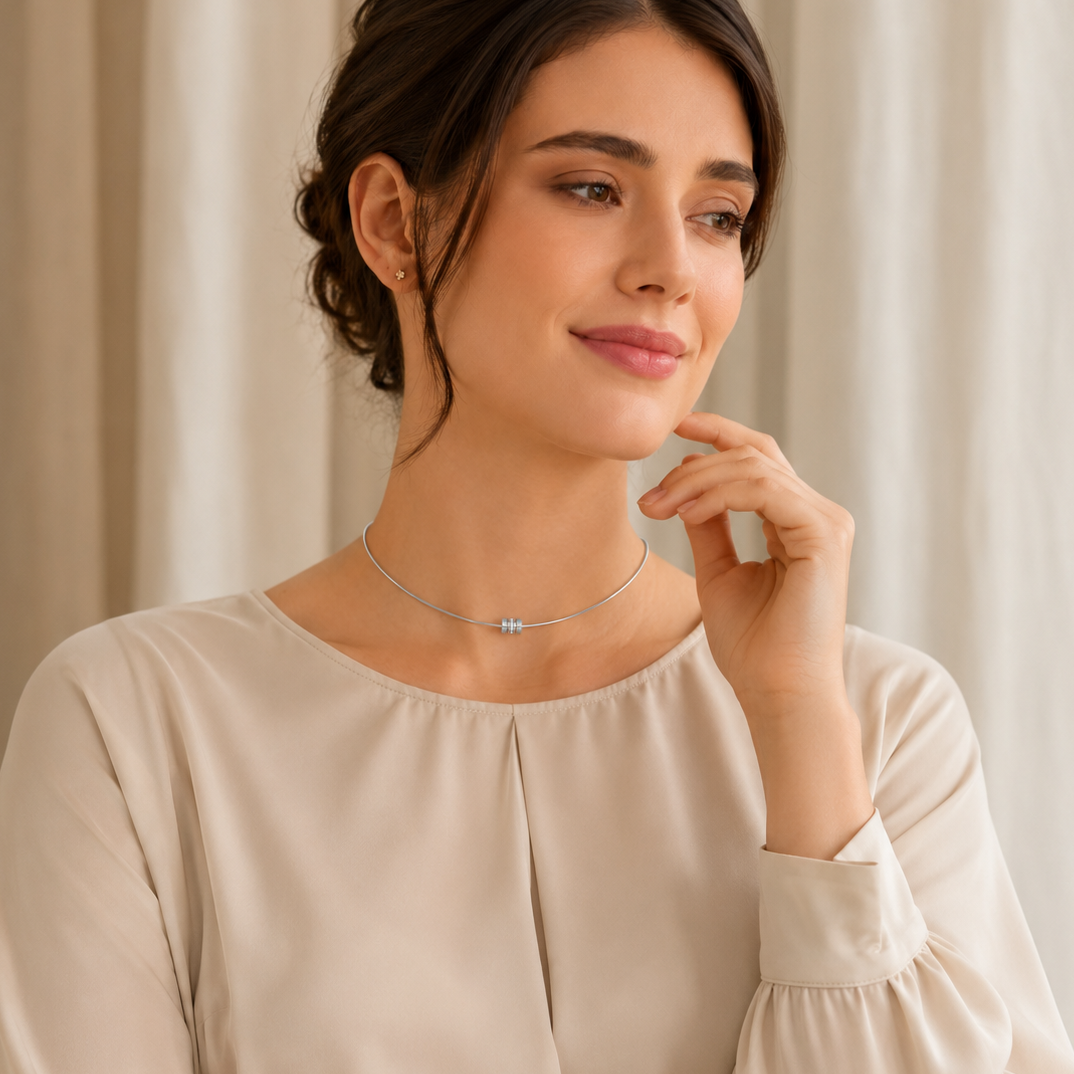16" + 2" Stainless Steel CZ Wheel Collar Necklace