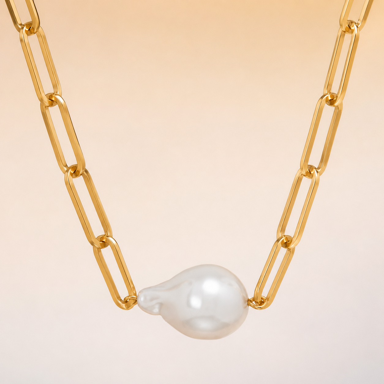 16" + 3" Gold Tone Imitation Baroque Pearl Drop Fashion Necklace