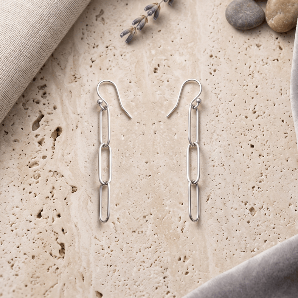 Rhodium Plated Paperclip French Wire Earrings