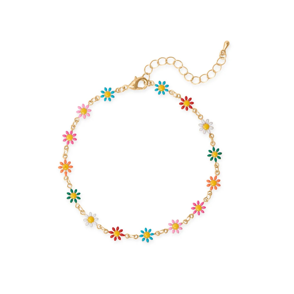 9" + 2" Multicolor Enamel Flower Fashion Anklet
