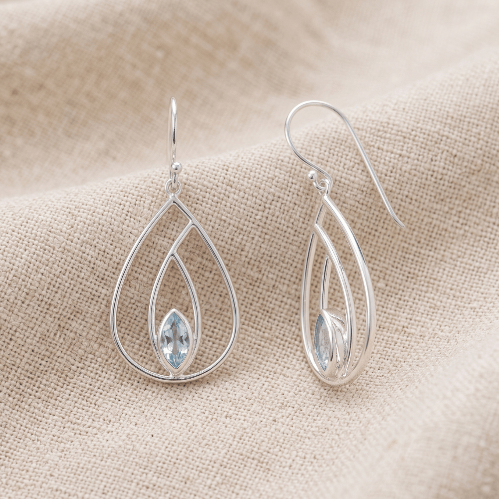 Polished Blue Topaz French Wire Pear Earrings