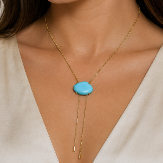 20" + 2" 18 Karat Gold PVD Stainless Steel Imitation Turquoise Bolo Necklace