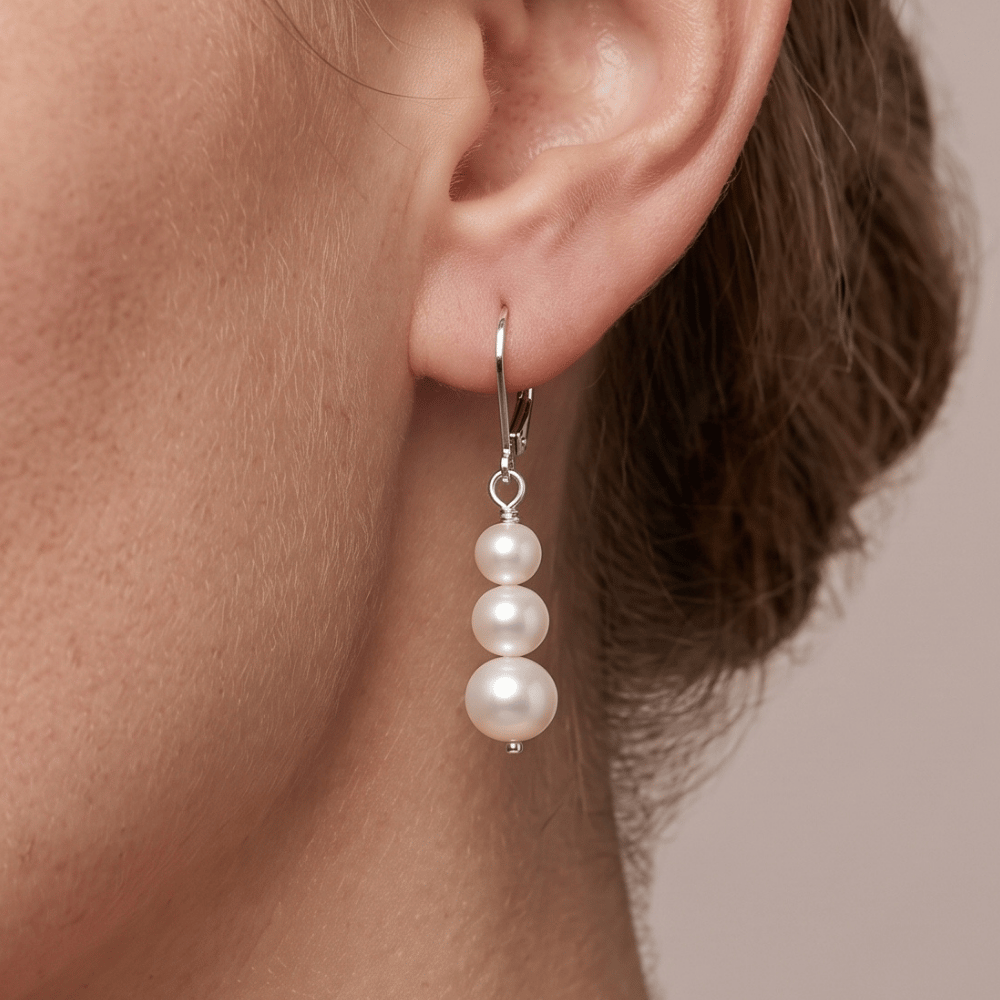 Stacked Cultured Freshwater Pearl Lever Earrings