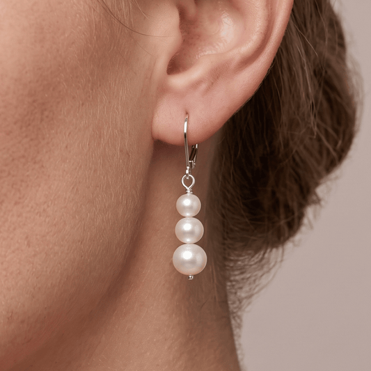 Stacked Cultured Freshwater Pearl Lever Earrings