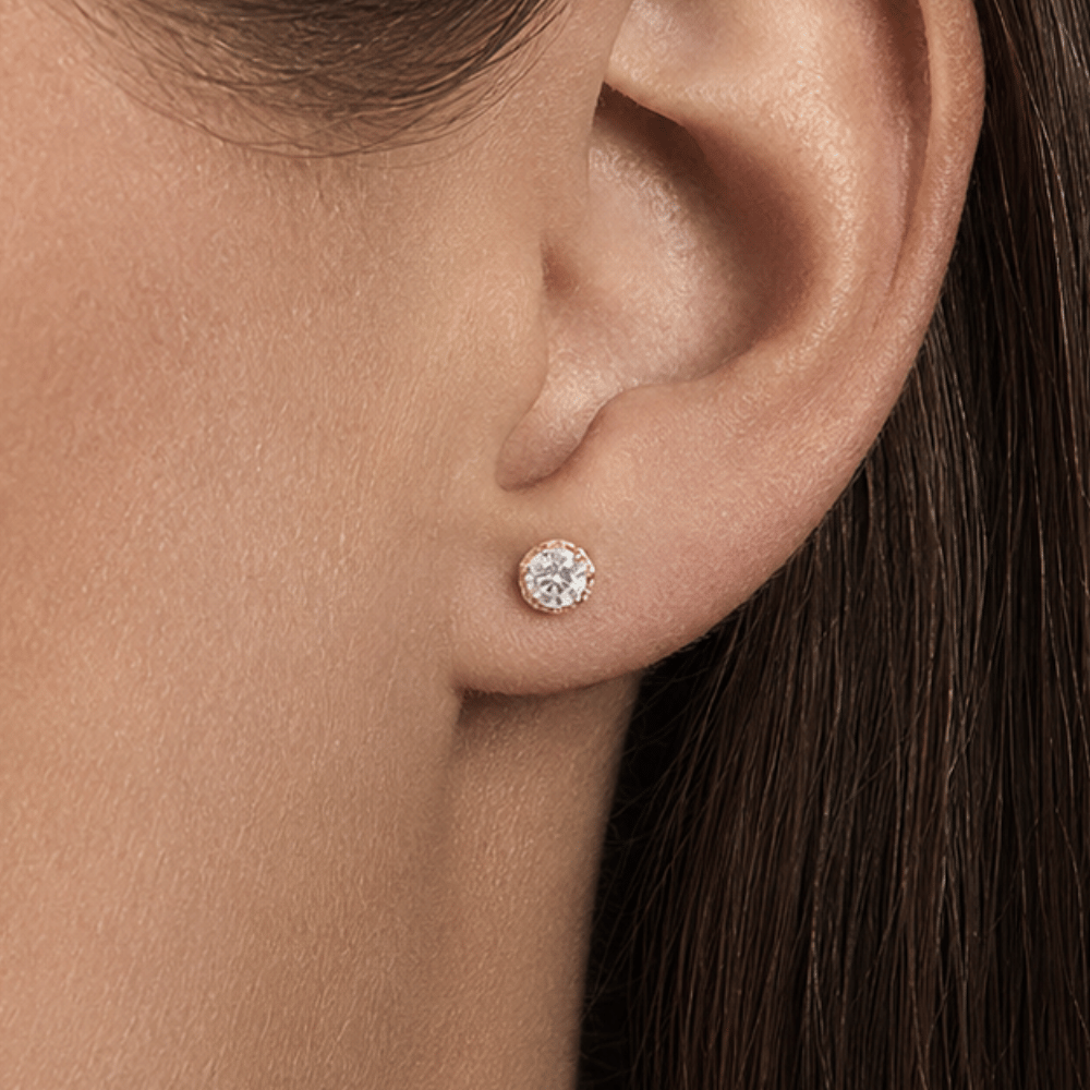 14 Karat Rose Gold Plated Crown Set CZ Earrings