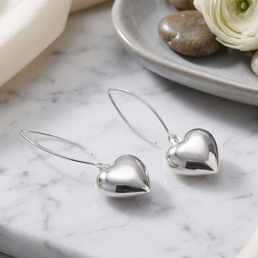 Puffy Polished Heart Wire Earrings
