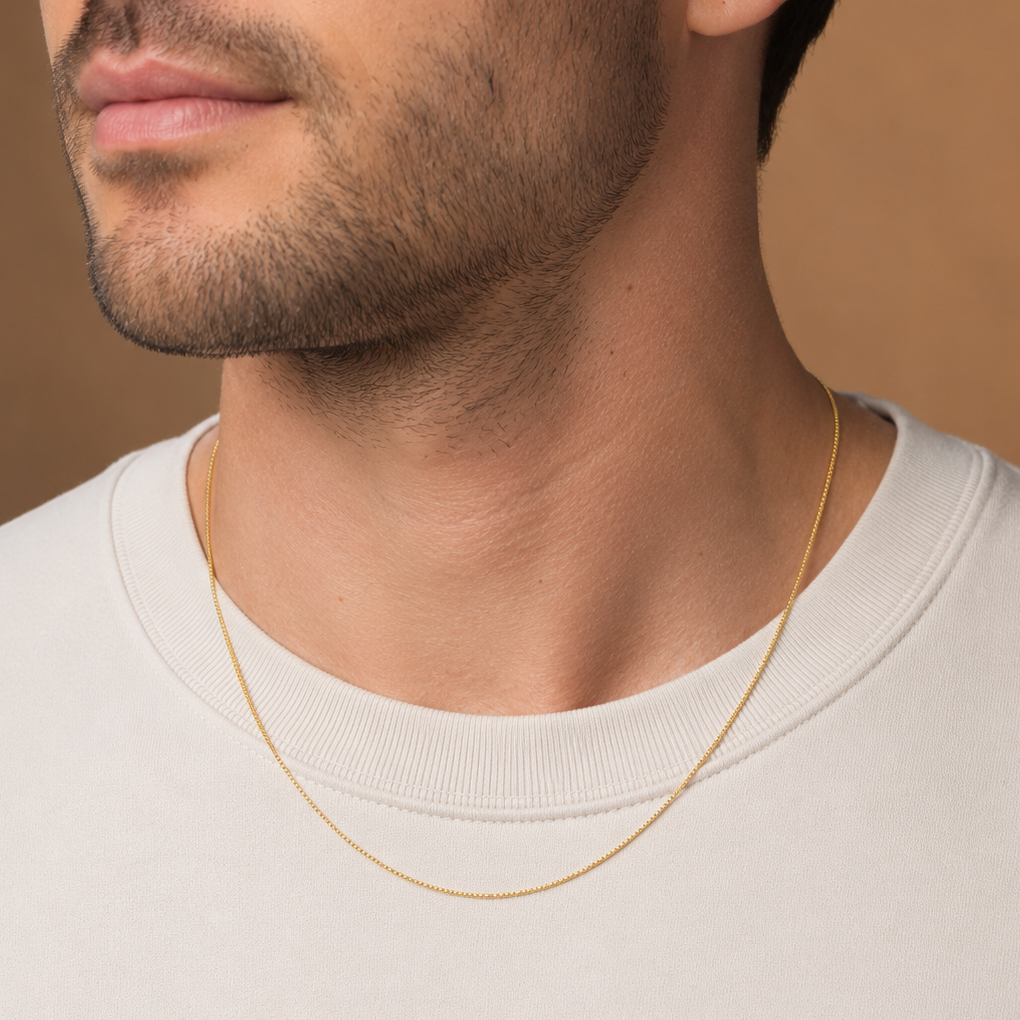 14K Gold Plated Sterling Silver Light Box Chain Necklace - 1mm
