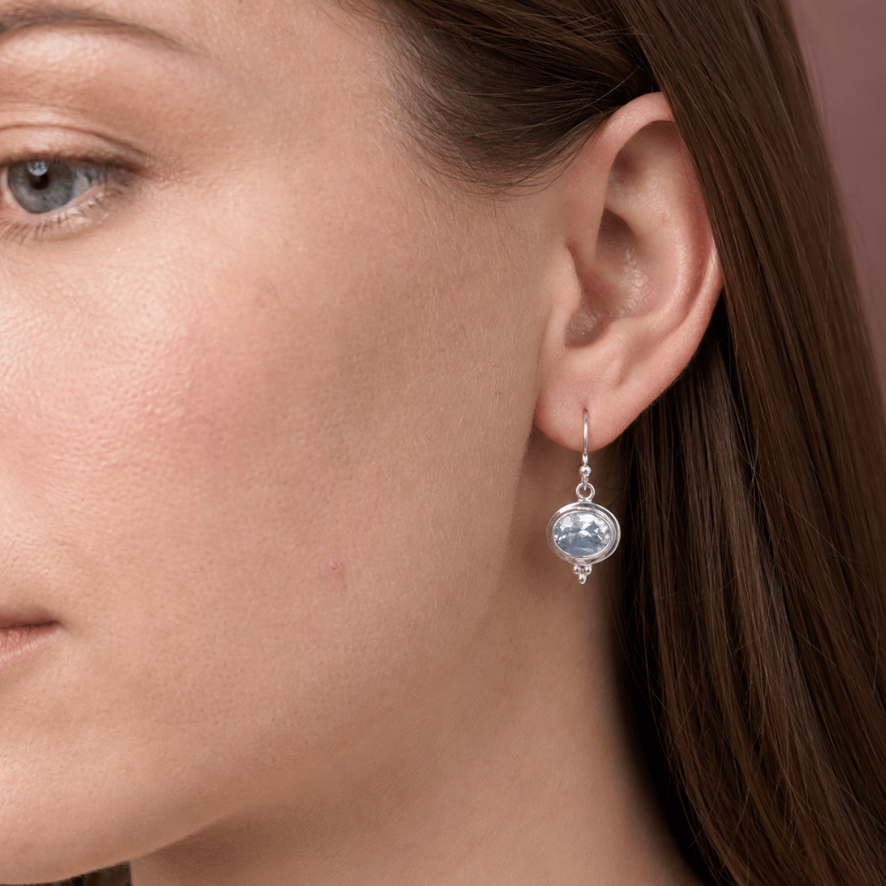 Oval Blue Topaz French Wire Earrings