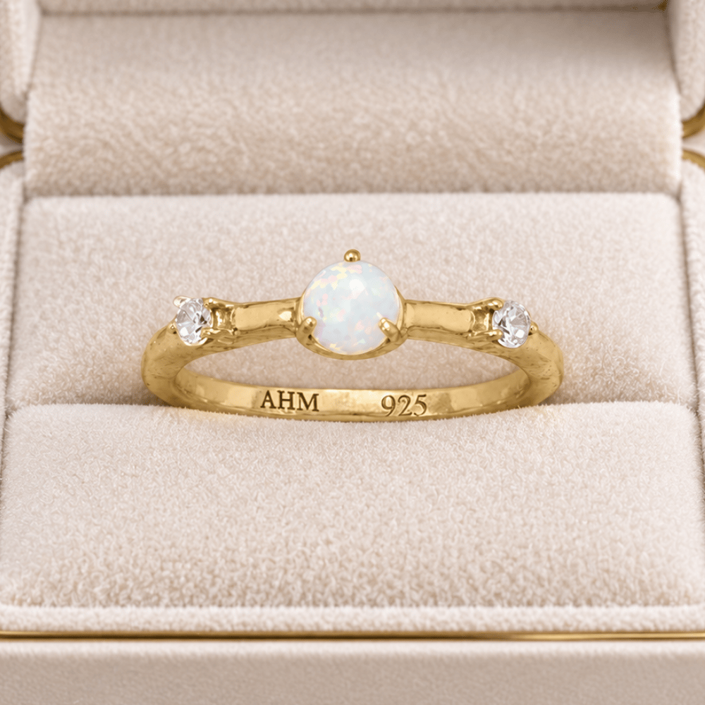 14 Karat Gold Plated Synthetic Opal and CZ Ring