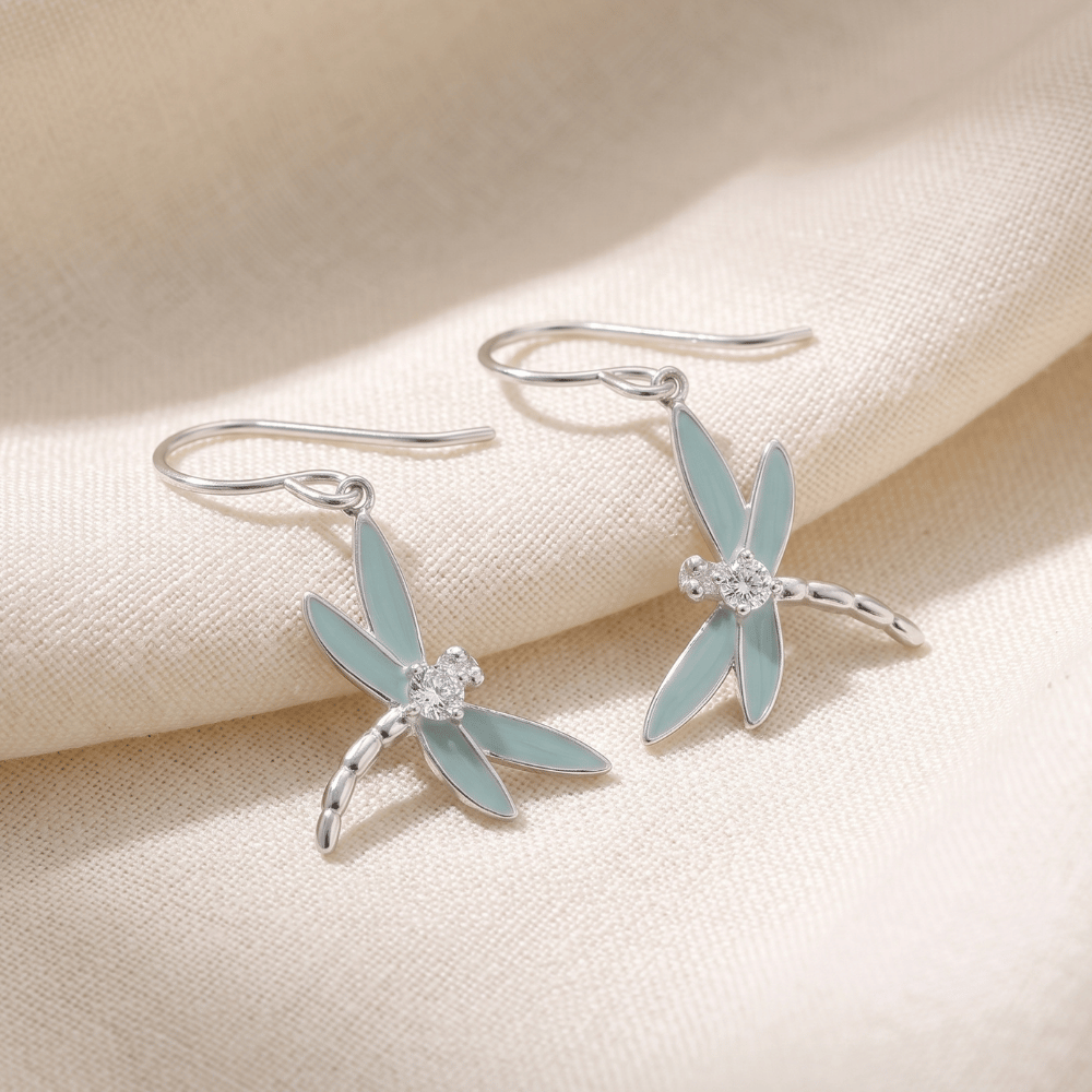Enamel and CZ Dragonfly Earrings