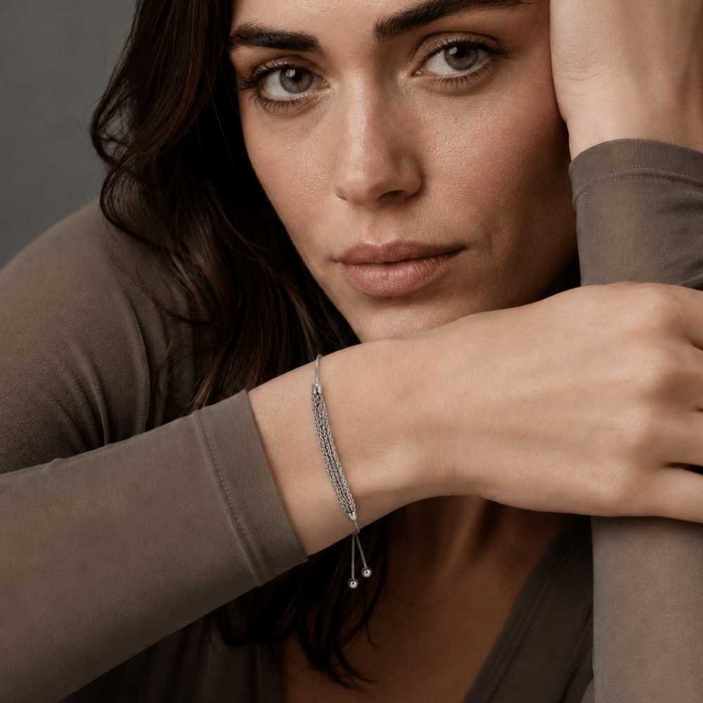 Rhodium Plated Six Strand Chain Bolo Bracelet