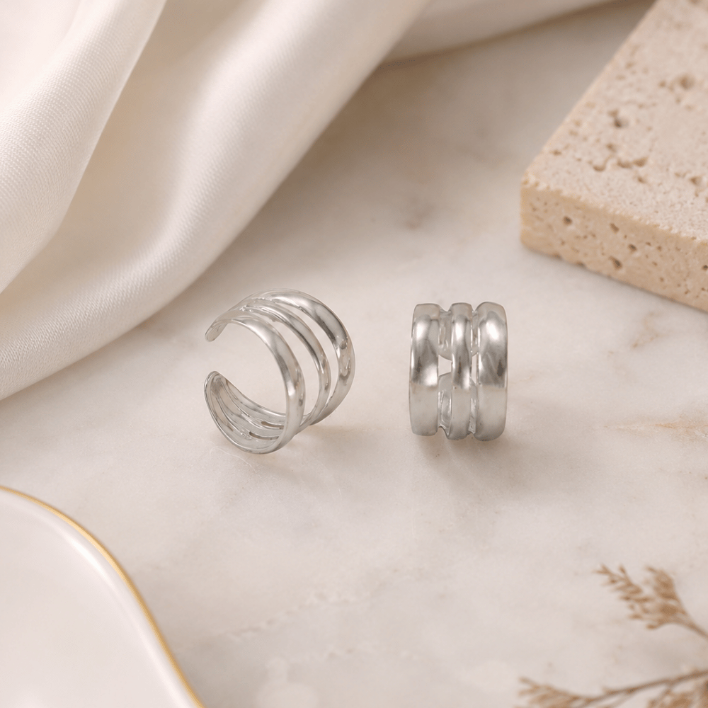 Polished Three Row Ear Cuffs