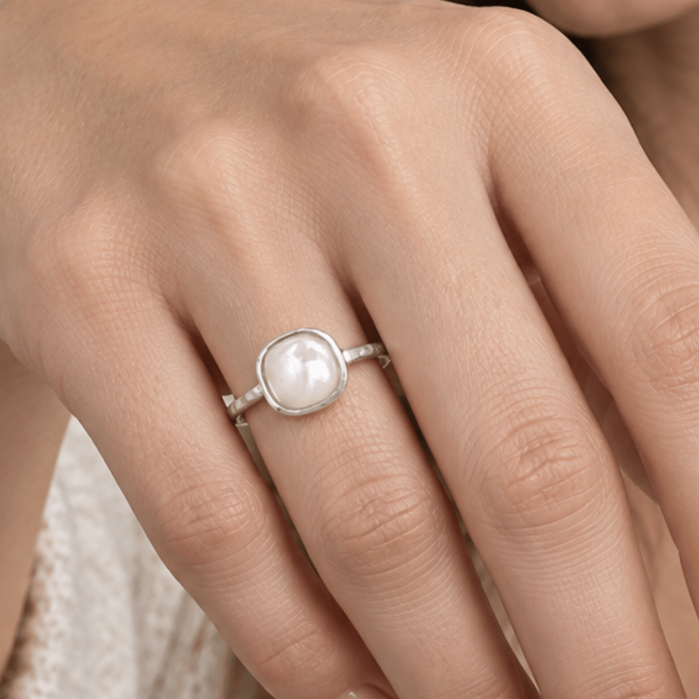 Textured 7.5mm Square Stone Ring