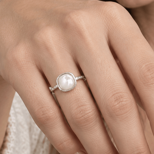 Textured 7.5mm Square Stone Ring