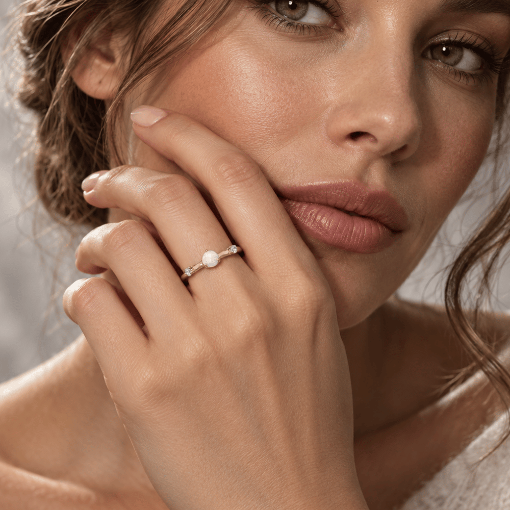 14 Karat Gold Plated Synthetic Opal and CZ Ring