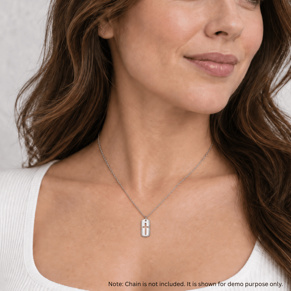 Rectangular Tag with Cutout Cross Pendant