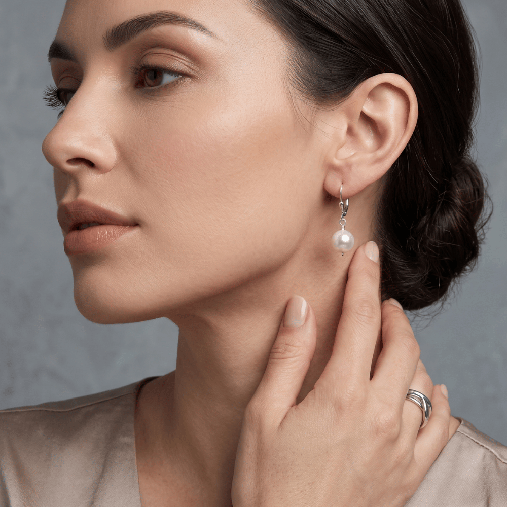 White Cultured Freshwater Pearl Lever Back Earrings