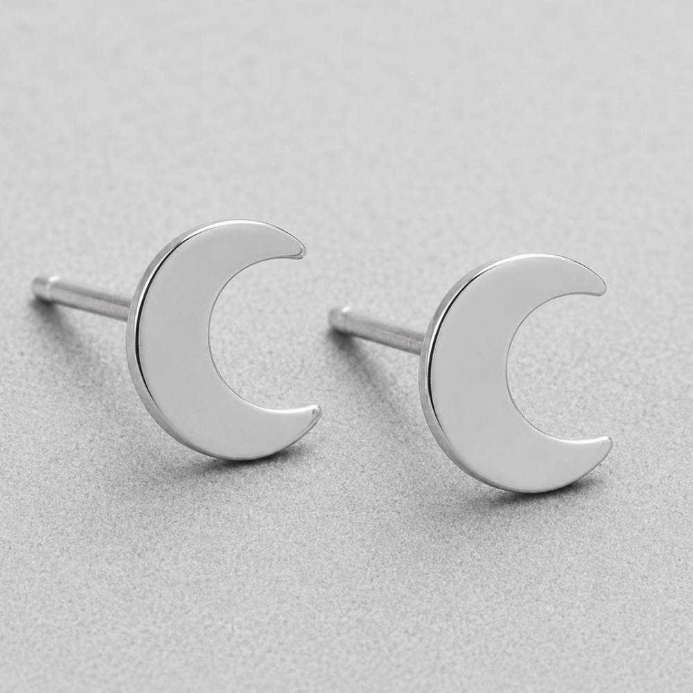 Small Polished Crescent Moon Stud Earrings