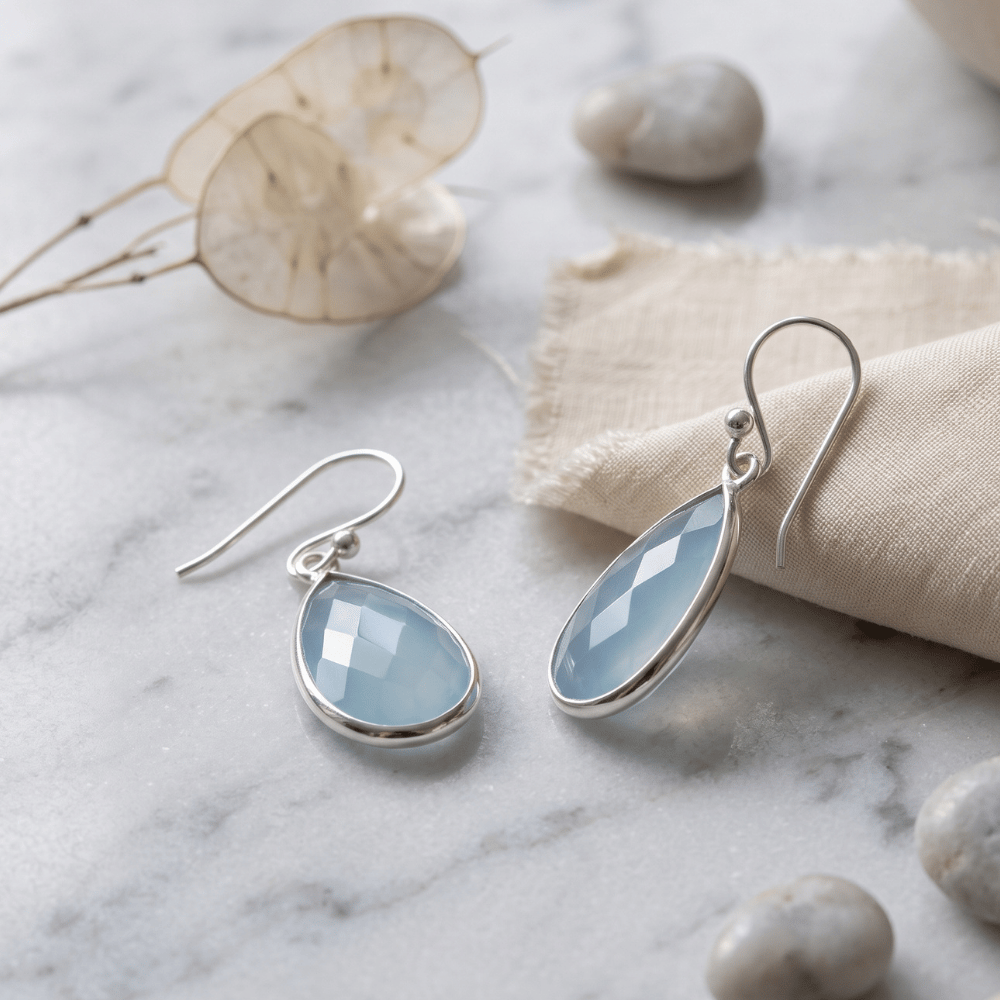 Blue Chalcedony Pear Shape Earrings