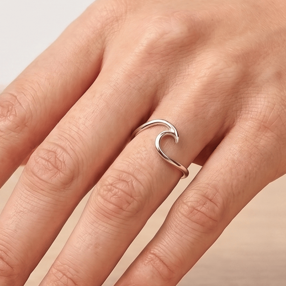 Rhodium Plated Wave Ring