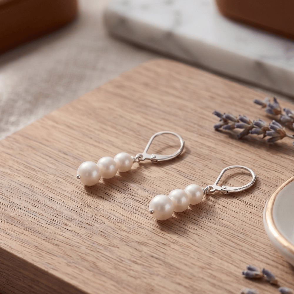 Stacked Cultured Freshwater Pearl Lever Earrings
