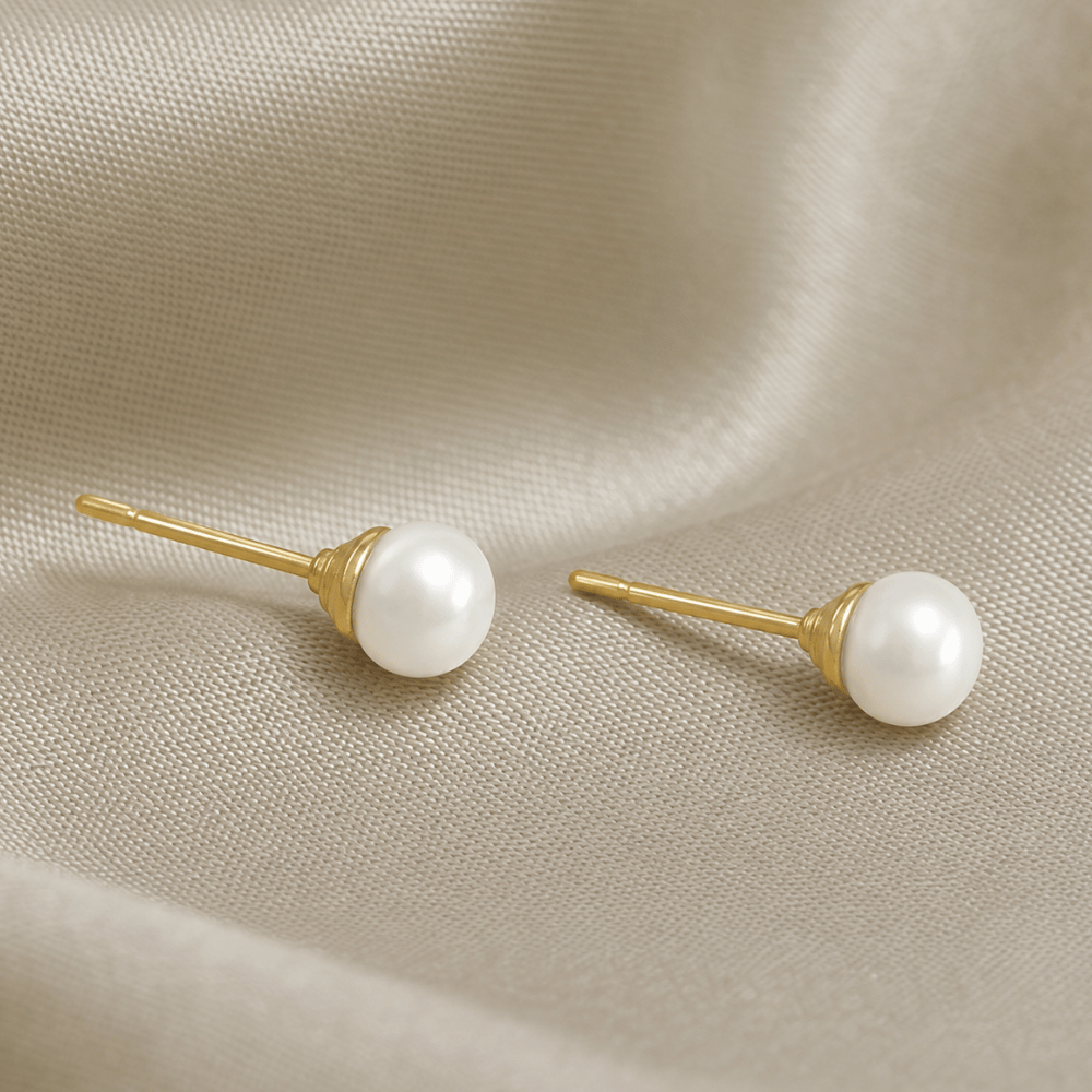 14 Karat Gold Plated Cultured Freshwater Pearl Stud Earrings