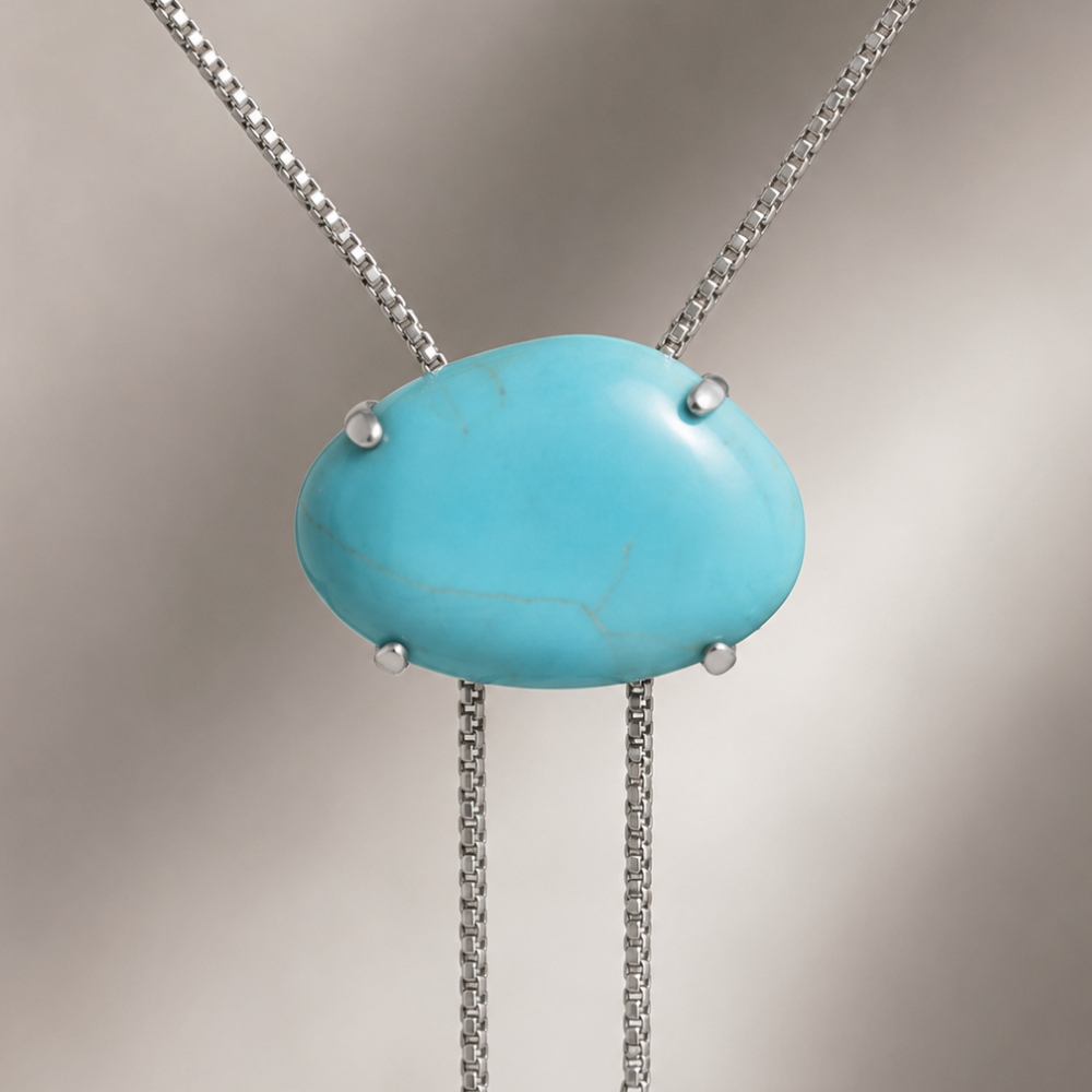 20" + 2" Stainless Steel Imitation Turquoise Bolo Necklace