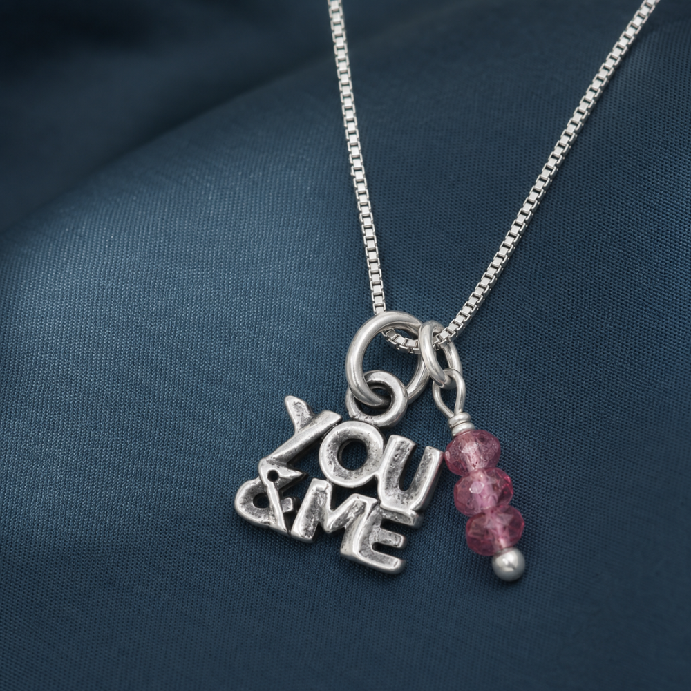18" YOU & ME and Pink Tourmaline Gem Drop Necklace