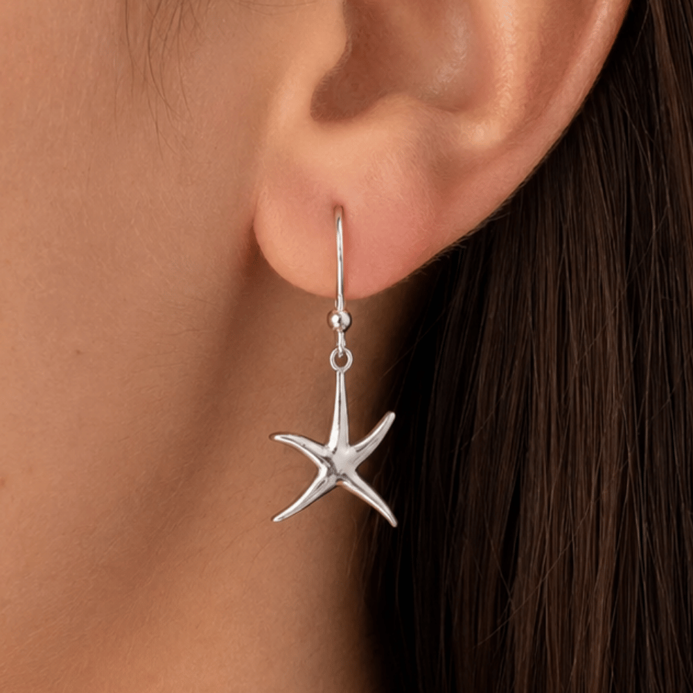 Rhodium Plated Starfish French Wire Earrings