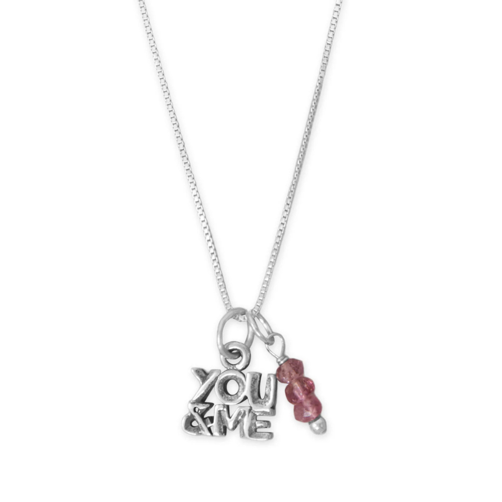 18" YOU & ME and Pink Tourmaline Gem Drop Necklace