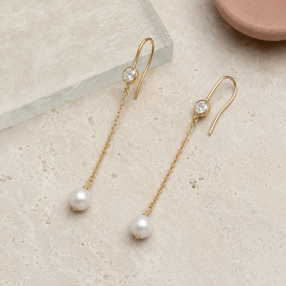 14/20 Gold Filled CZ and Cultured Freshwater Pearl Drop Earrings
