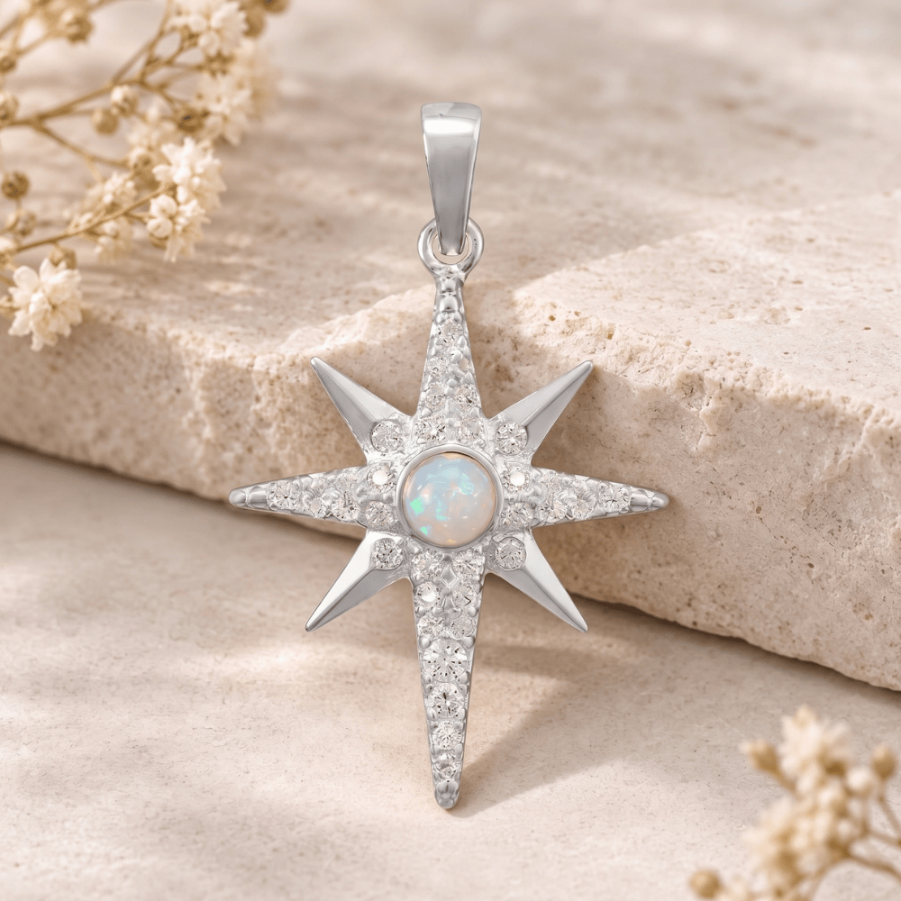 Synthetic Opal and CZ Star Pendant