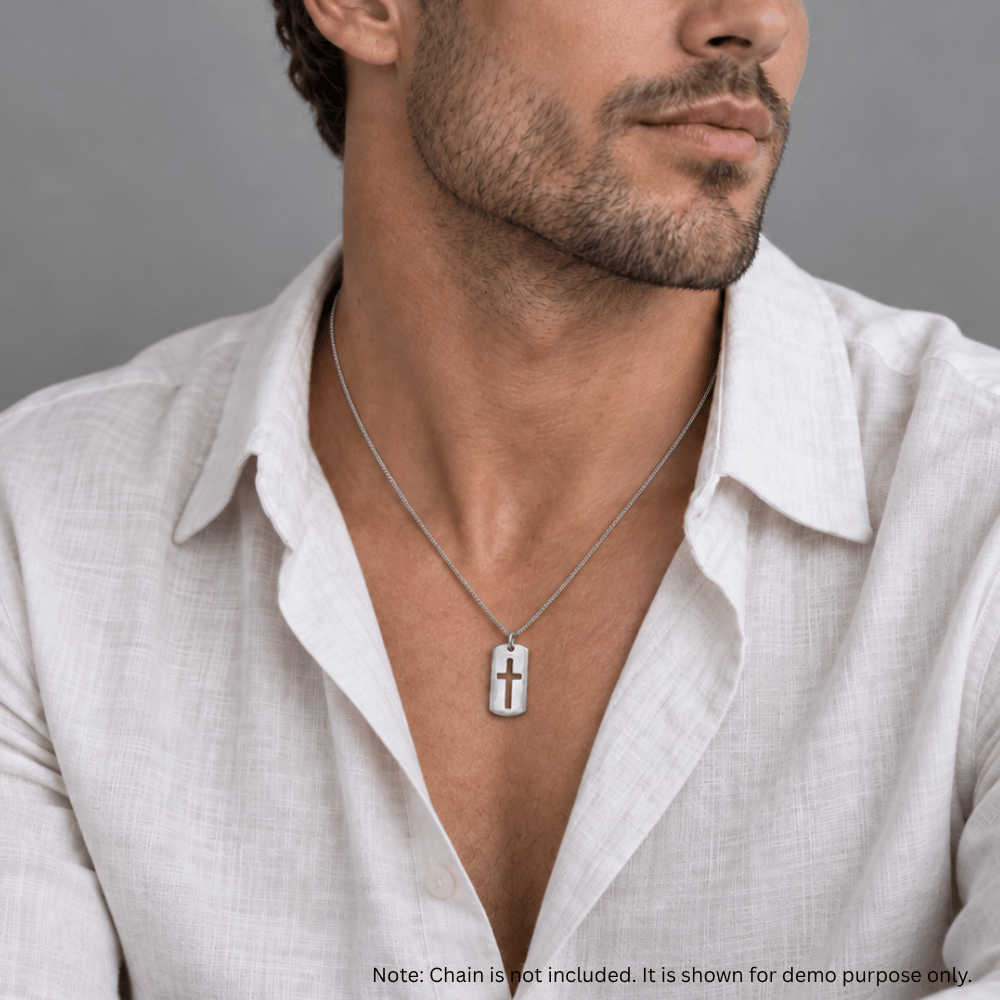 Rectangular Tag with Cutout Cross Pendant