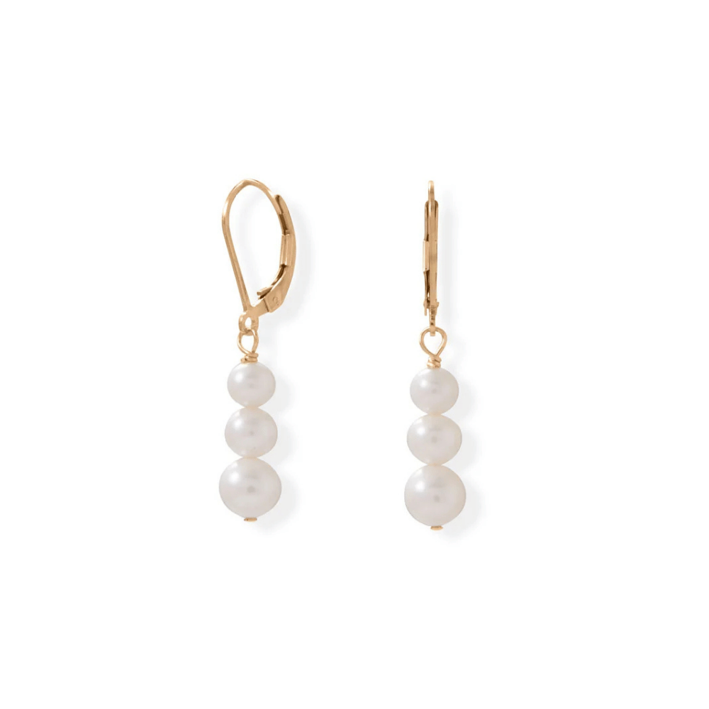Stacked Cultured Freshwater Pearl Lever Earrings