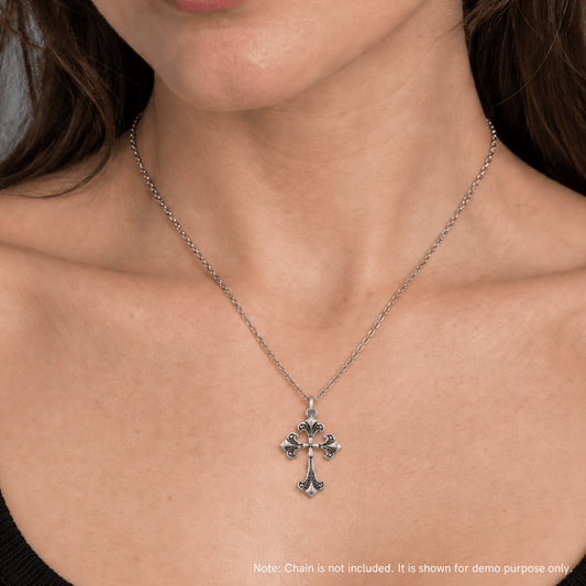 Oxidized Fleur De Lis Cross Pendant