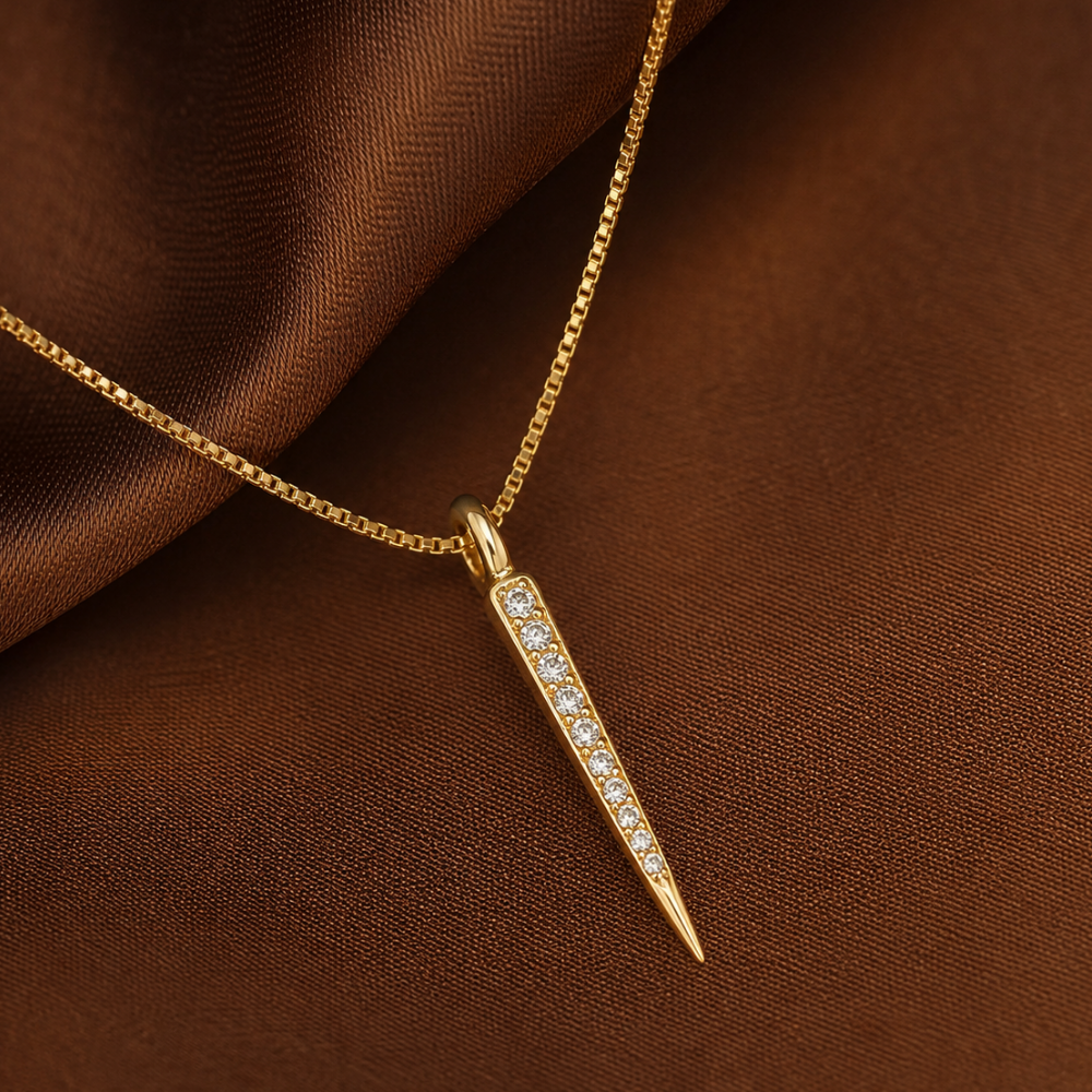 16" Small 14 Karat Gold Plated Diamond Studded Spike Necklace