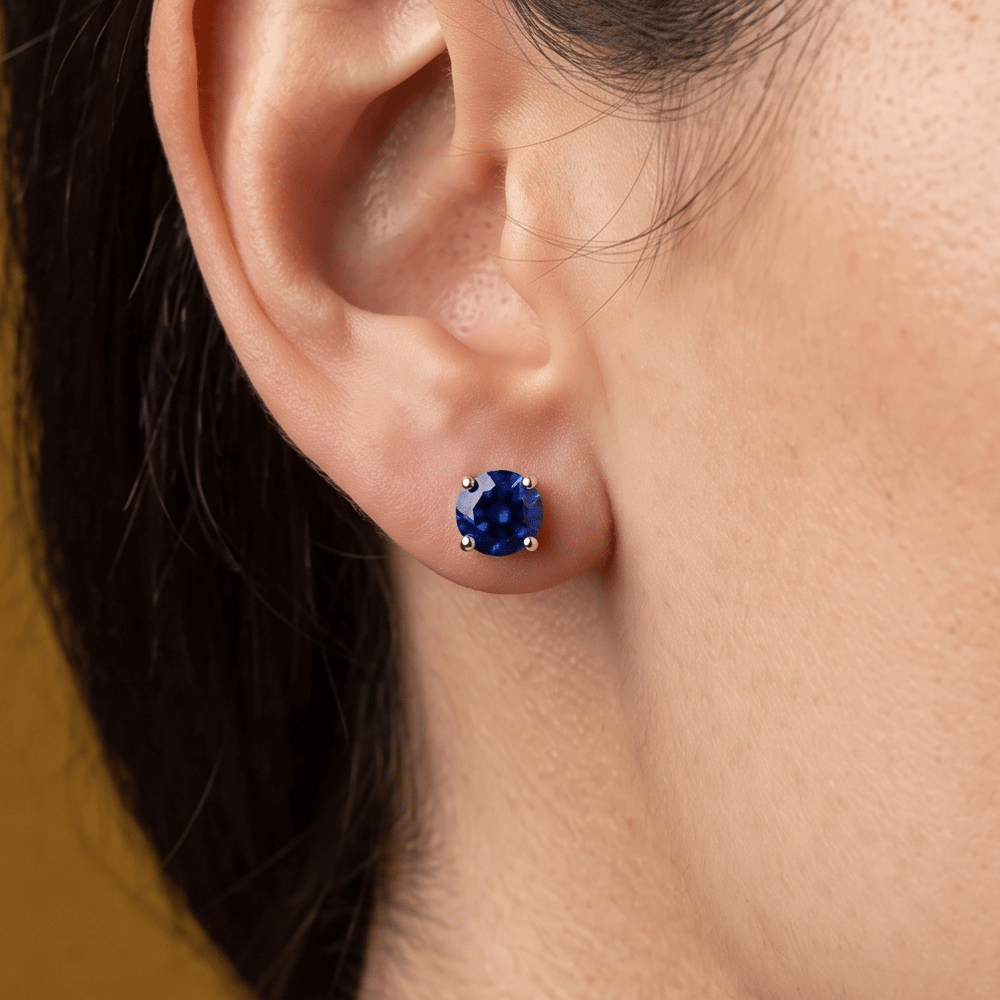 Rhodium Plated Birthstone Stud Earrings