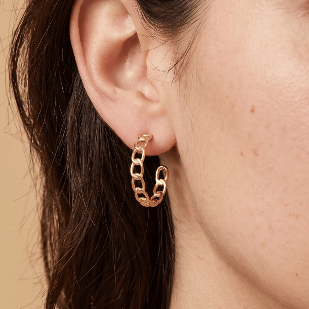 14 Karat Gold Plated Curb Link 3/4 Hoop Earrings
