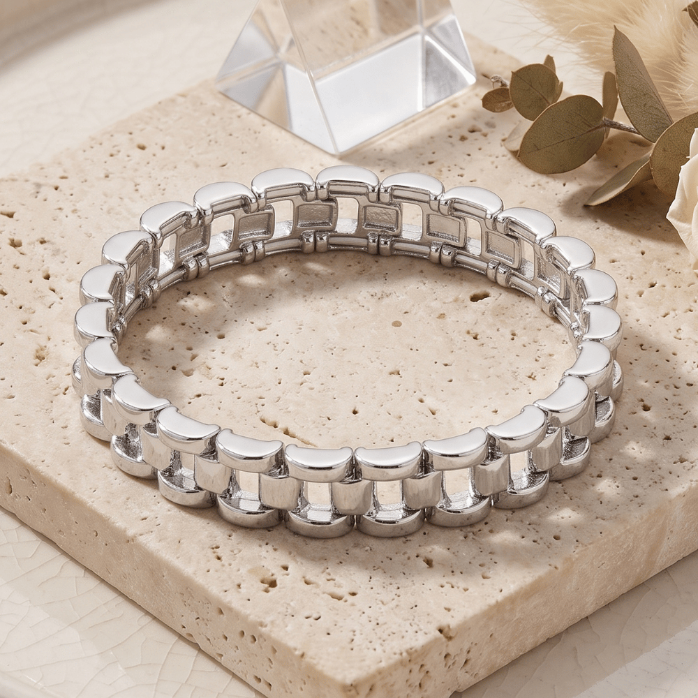 7-inch Watch Link Fashion Stretch Bracelet - 10.5mm - Silver - view 3