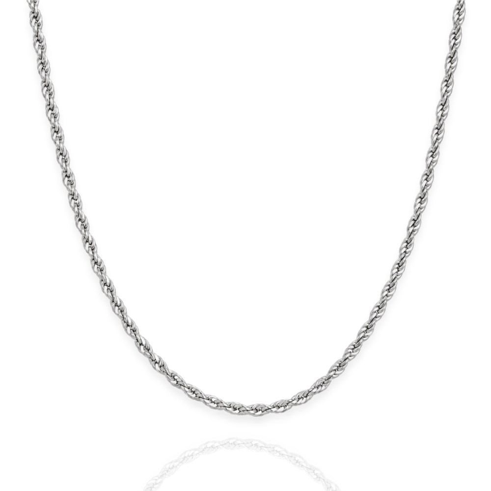925 Sterling Silver Rhodium Plated Rope Chain Necklace - 1.8mm