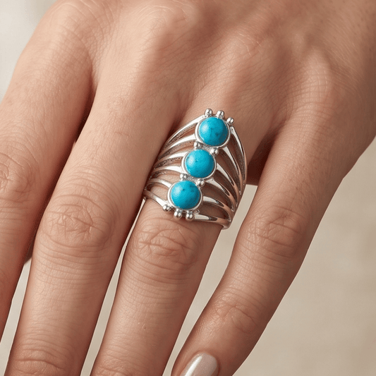 Polished Six Line Reconstituted Turquoise Ring