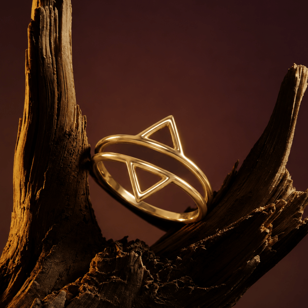 14 Karat Gold Plated Double Triangle Ring