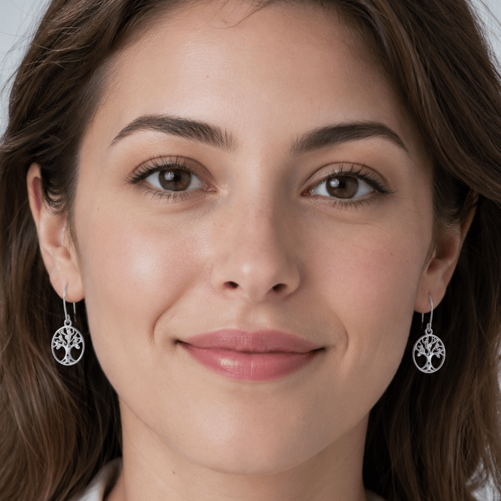 Rhodium Plated CZ Tree of Life Earrings