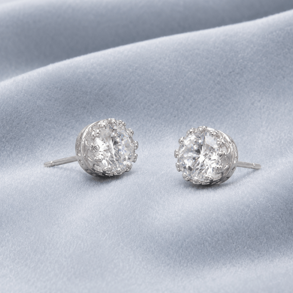 CZ Stud Earrings in Crown Setting